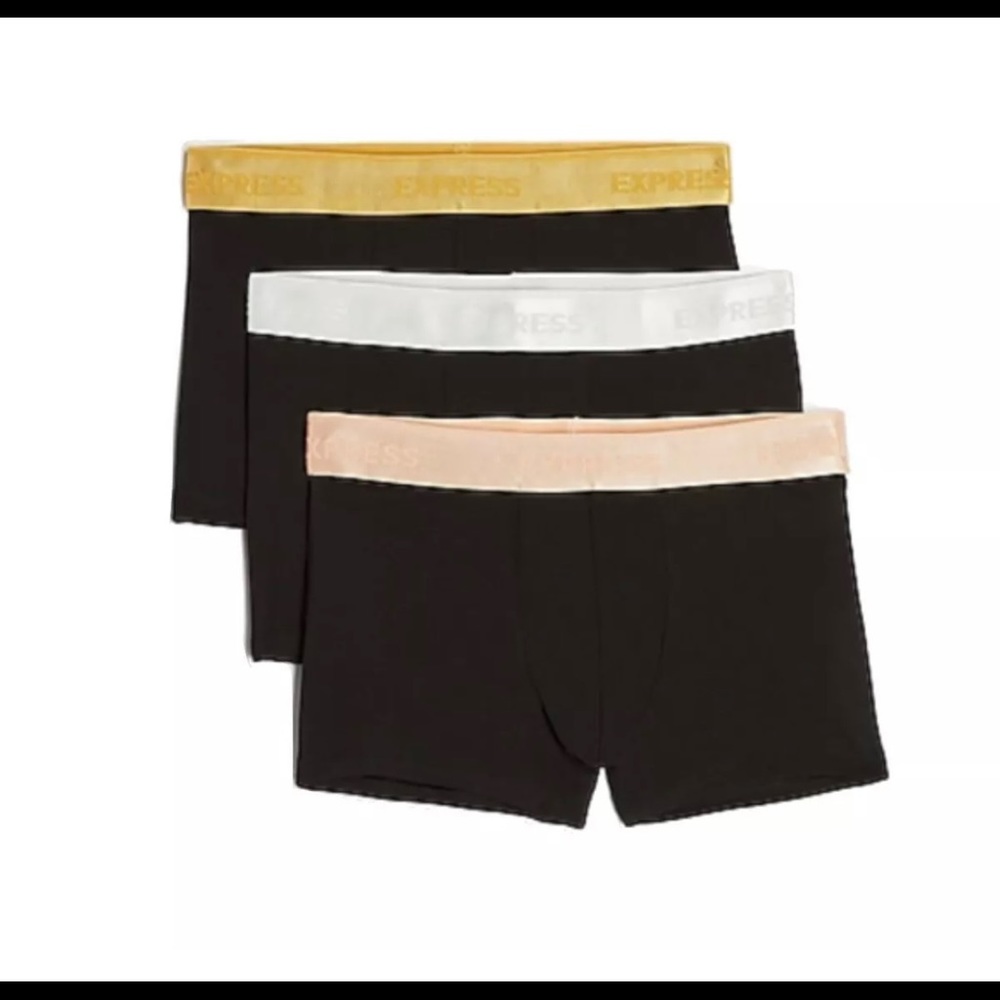 NWT EXPRESS. Sz M. 3 Pack. Stretch Metallic Sport Trunk. Black. MSRP $48.00